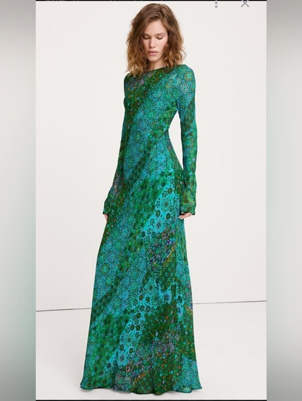 NWT Banana Republic Bias-Cut Green Geo Chiffon Maxi Dress Size XS